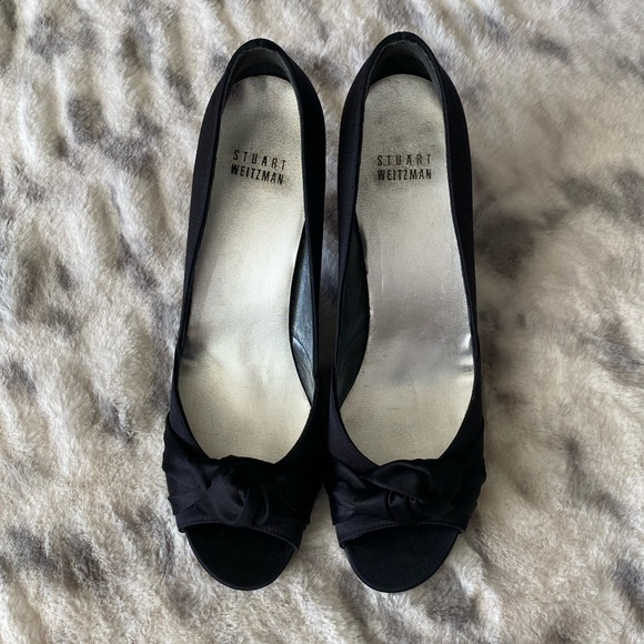Stuart Weitzman Turku Black Satin Peep Toe Pump - Picture 4 of 10